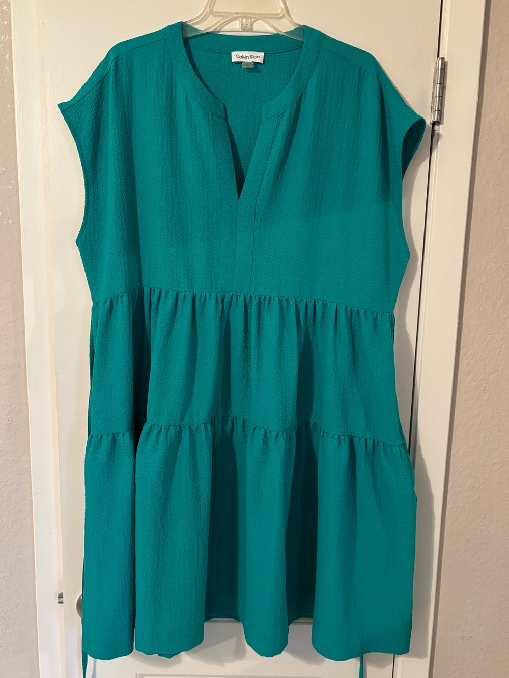 Calvin Klein Teal Cap Sleeve Tiered dress